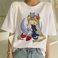 Load image into Gallery viewer, Sailor Moon Summer New Fashion T Shirt Women Harajuku Short Sleeve Fun Ulzzang T-Shirt Cute Cat Tshirt Cartoon Top Tees Female